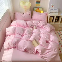 Parure de lit style coréen pour adultes et enfants, ensemble de literie simple avec drap plat et taies d'oreiller 6