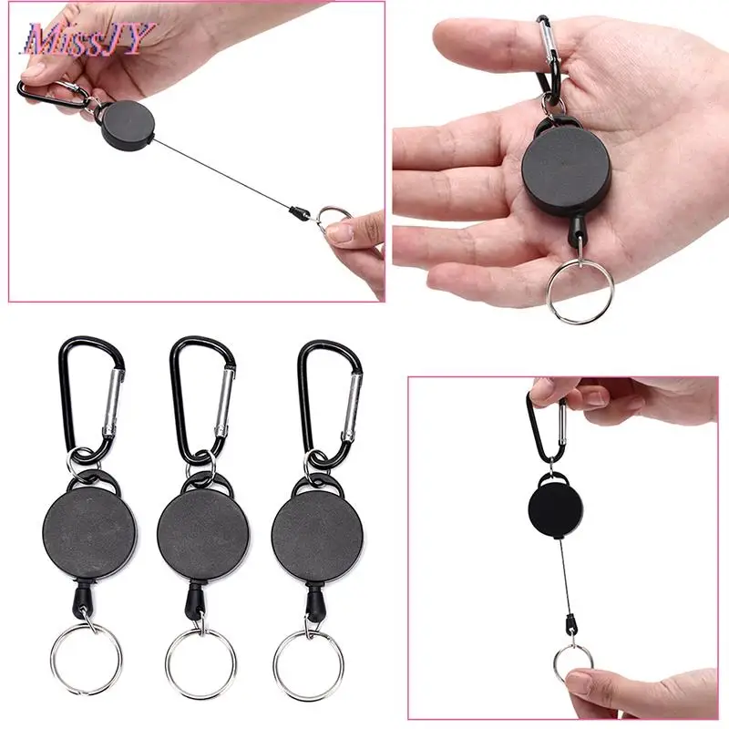 

Key Ring Keyring Steel Cord black Wire Rope Keychain Badge Reel Retractable Recoil Anti Lost Ski Pass ID Card Holder 6.5*3.2cm