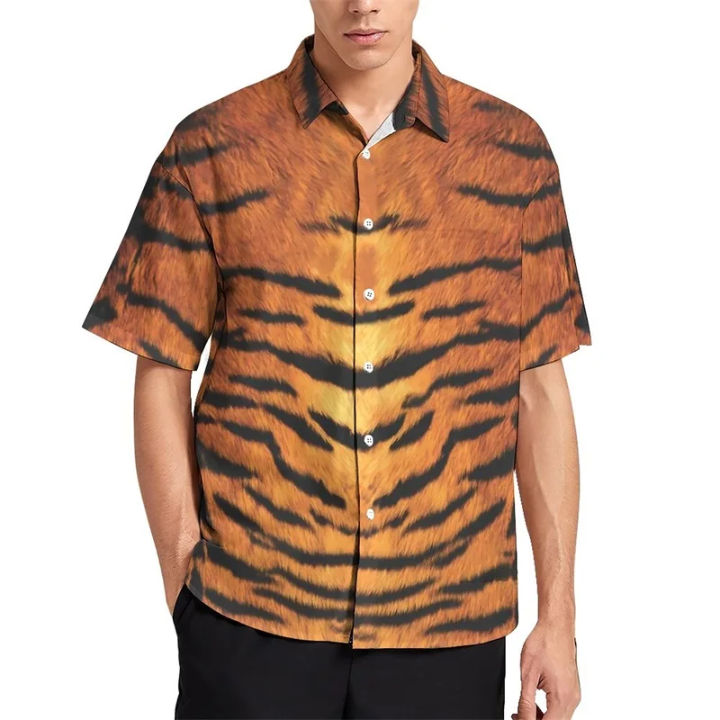 thumbnail image 1 of Camisa informal con estampado de rayas de piel de tigre para hombre, camisa hawaiana de vacaciones de manga corta, camiseta de gran tamaño para hombre, blusas, ropa, 1 of 5