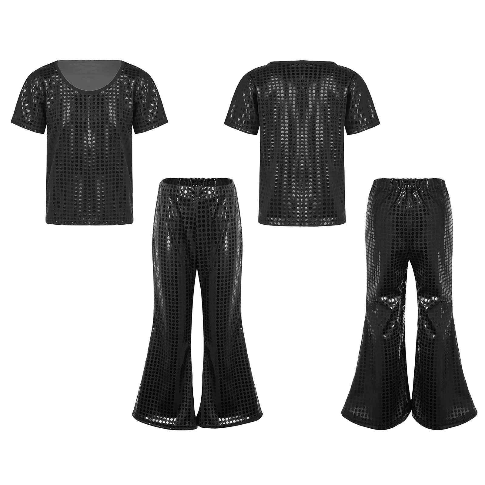 Bambini Ragazzi Ragazze Hip Hop Jazz Abiti da ballo di strada Costume da performance sul palco T-shirt con paillettes lucide Pantaloni svasati Set Abbigliamento da ballo - immagine 6