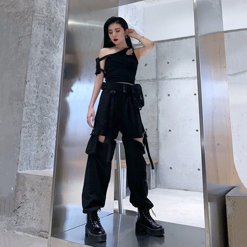 Casual Pants Women Cargo Korean Style Solid Spring Young Ladies Elastic Waist Popular Street Wear  Simple Ins Cozy Cool
