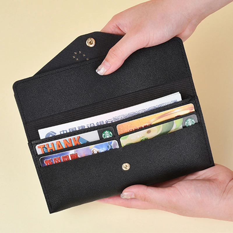

Women's Slim Long Wallet Soild Color Retro Clutch Coin Bag PU Leather Multi-Slot Card Holder Rivet Hasp Money Clip Female Purse