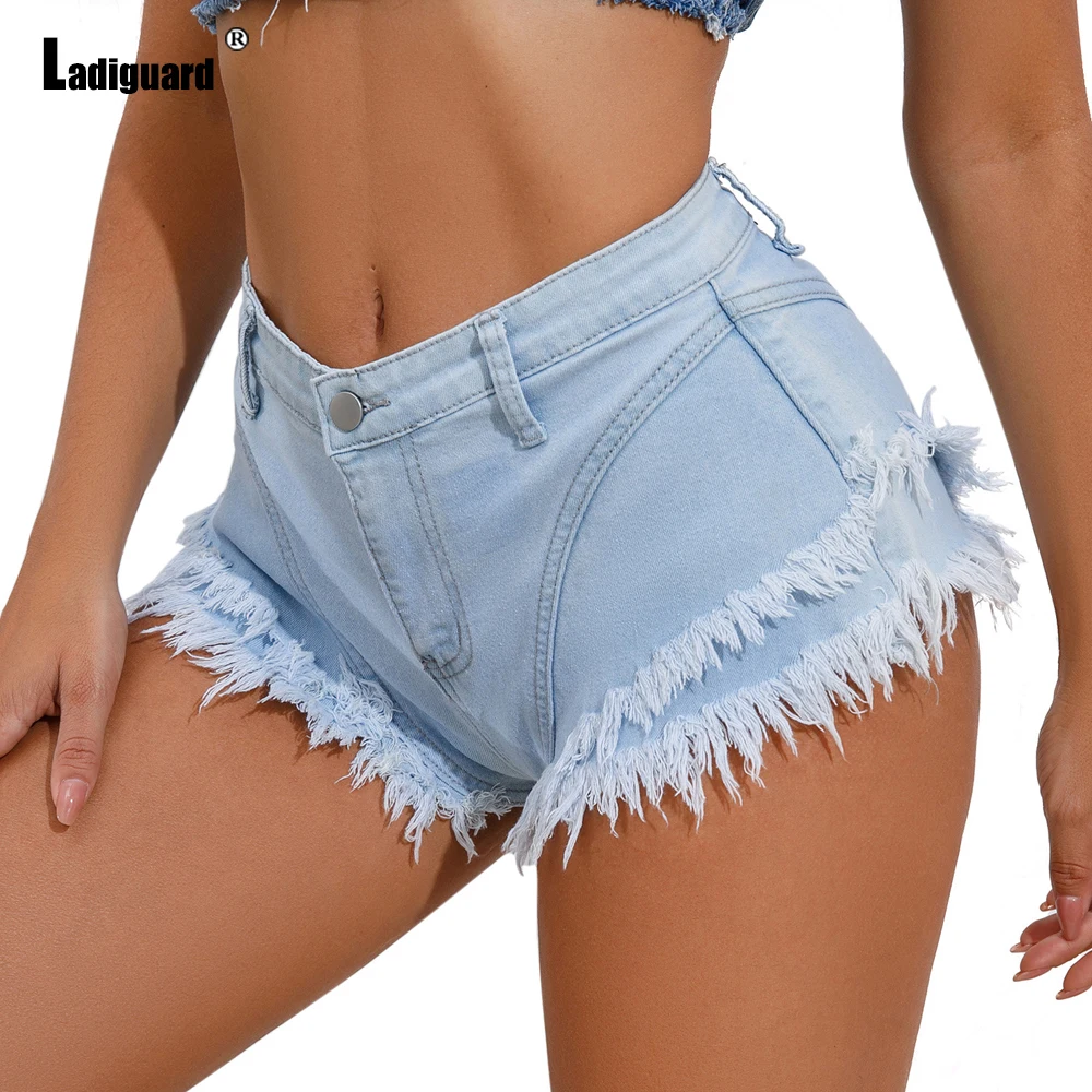 

Ladiguard 2023 New Sexy Tierred denim shorts Women Fashion Ripped Short Jeans High Cut Panties Female Vintage Slim hotpants