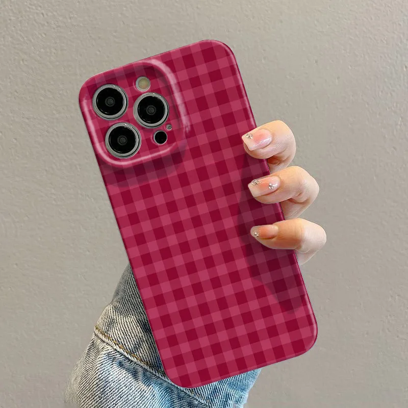 Retro Red Grid Pattern Hard PC Phone Case Cover