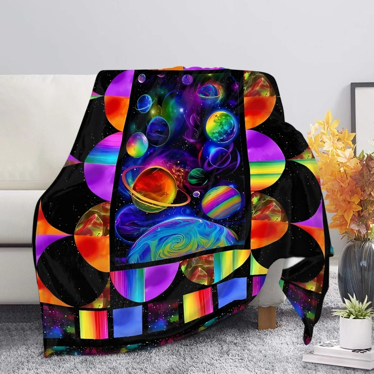 

Colorful Planet Galaxy Design Blanket Warm Comfortable Home Pluse Blanket for Bed Sofa Cover Hiking Office Home Dorm Gift 2023