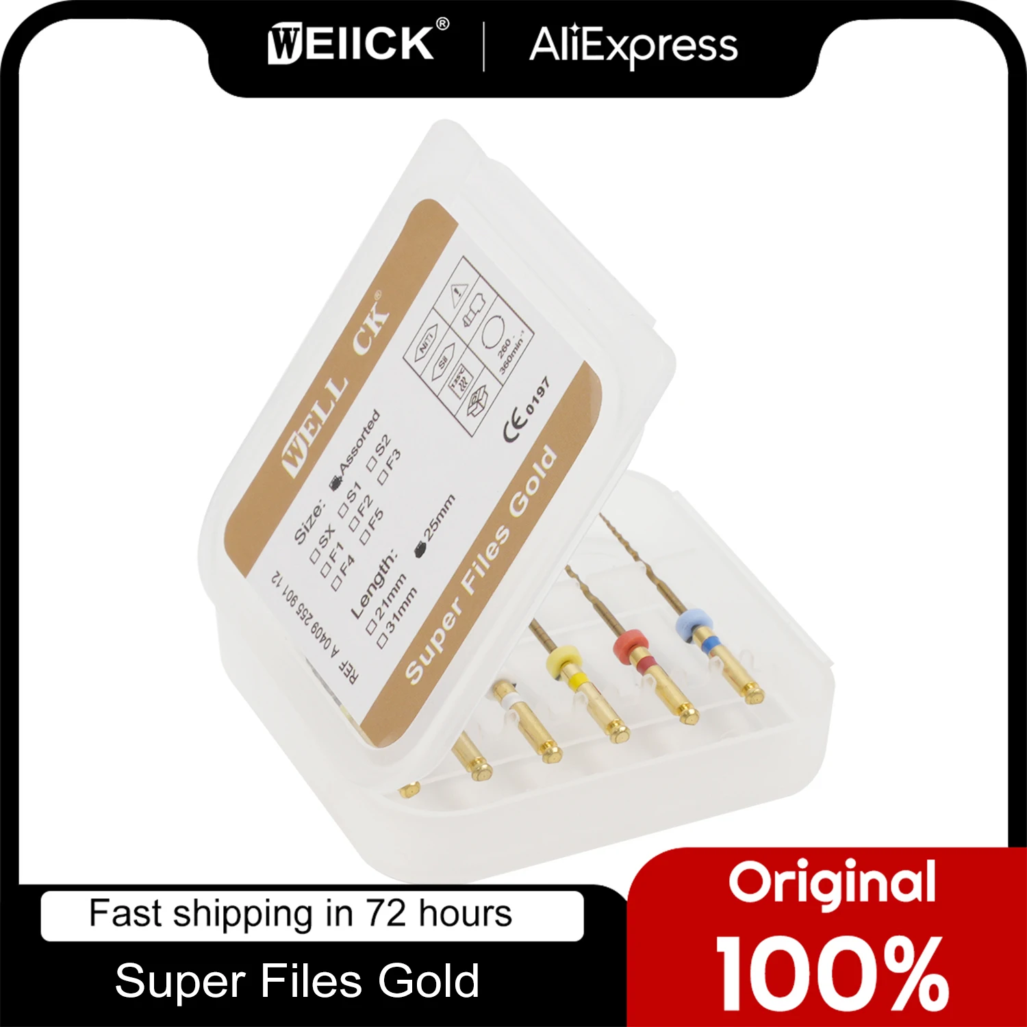 

WELLCK Dental Gold Flexible Endo Rotary Files Heat Activation Root Canal Operation Endodontic Files 21mm 25mm NITI Dentist Tool