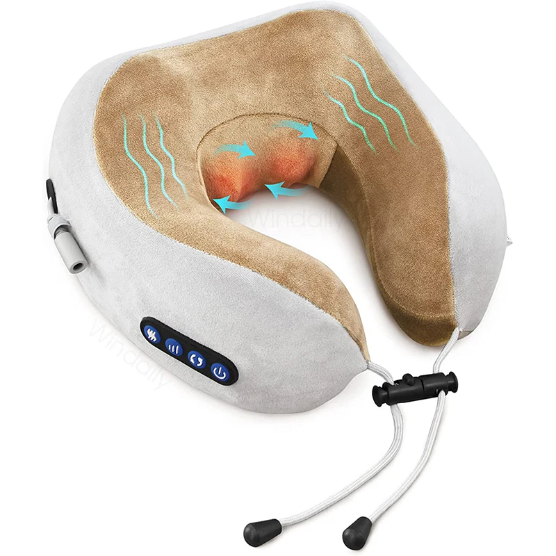 Electric Neck Massager With Heat Vibration 3D Kneading Shiatsu Massage U Shaped Pillow For