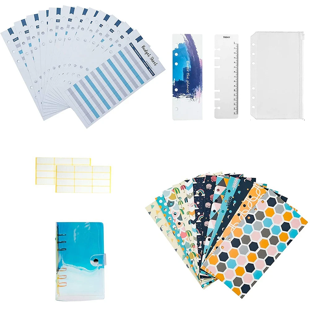 

A6 Binder Cover and 12 Clear Envelopes, Budget Binder with Cash Envelopes for Budgeting, Binder Pockets