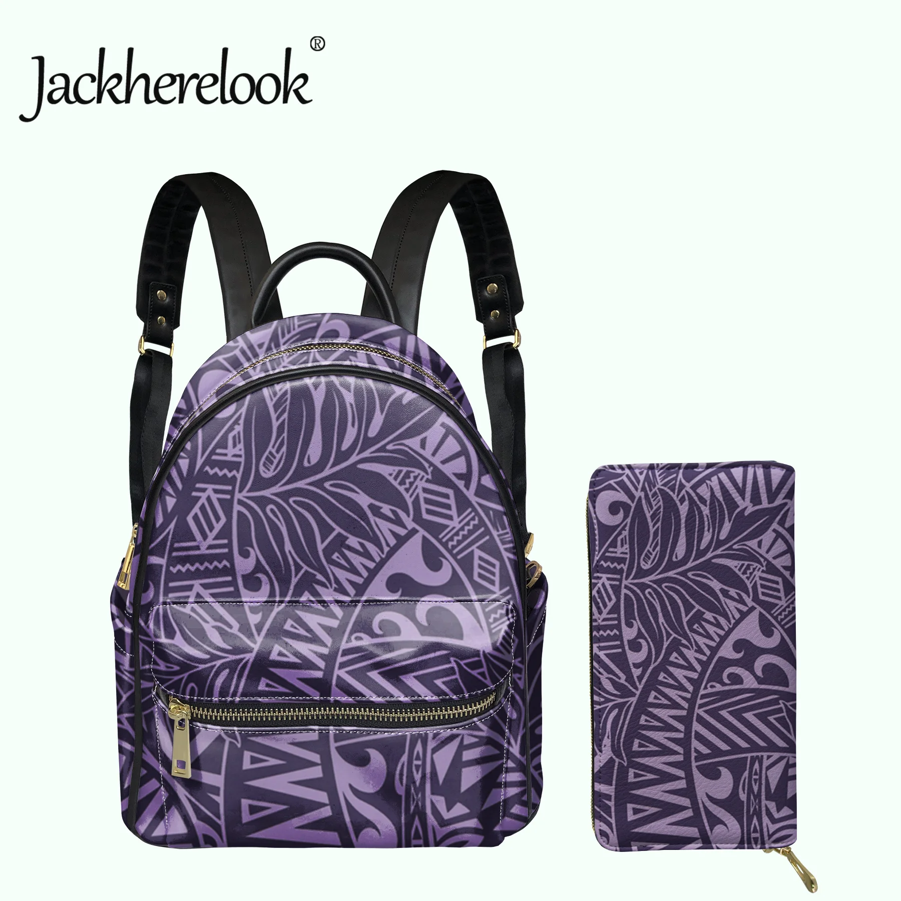 

Jackherelook Polynesian Pattern 2Pcs/Set Luxury PU Leather Backpacks for Women Fashion Coin Purse&Girl Schoolbags Bolsa Feminina