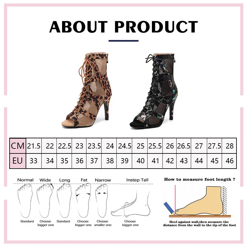 Women Leopard Print Latin Dance Shoes Women Jazz Tango Pole Dance Lace-up Sexy Mesh Boots New Soft Sole Indoor/Outdoor dance shoes