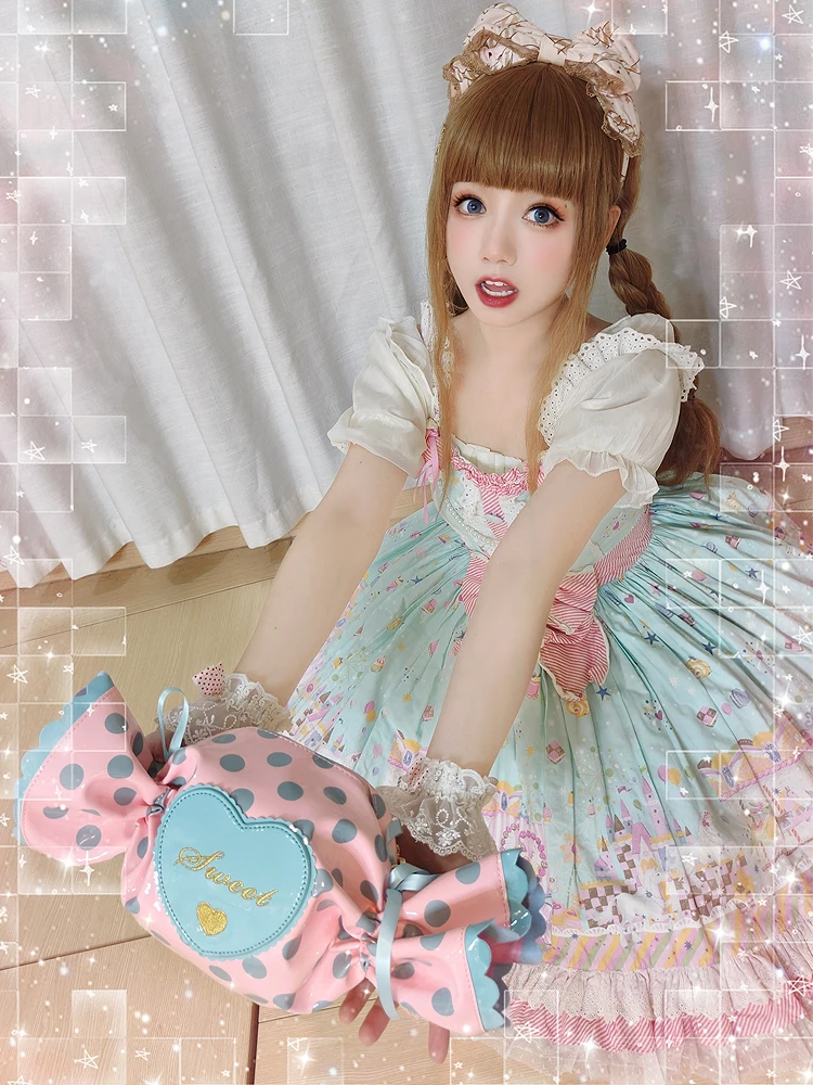 Kawaii Dot Candy Design Girl Handbag and Purse Sweet Lolita Daily Clutch Chain Crossbody Messenger Bag Sugar Shaped Shoulder Bag 6