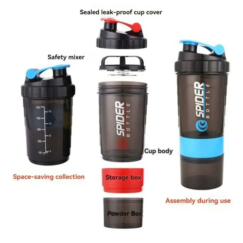 Shaking Cup Shaking Cup Food Grade Powder Box Three-Layer Shaking Cup Protein Powder Fitness Sports Shake Mixing Water Glass