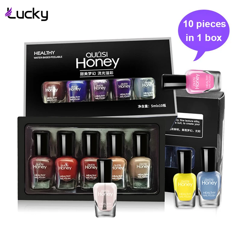 

5ml*10 Bottles Set Nail Polish Quick-drying Peelable and Tearable Water-based Beginner Nail Polish No Need LED Lamp Long Lasting