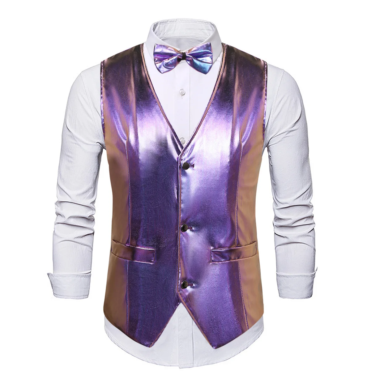 Men's Suit Vest 2023 New Purple Red Gold Single Breasted V-neck Prom Party Waistcoat Fashion Costume Homme Male Slim Jacket Vest