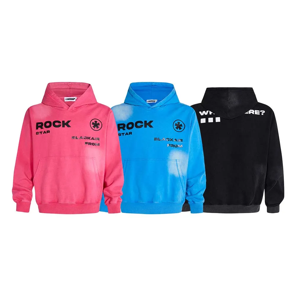 

BLACKAIR Wash Vintage Letter Multi Color Hoodies for Men and Women Pullover Cotton Harajuku Retro Vintage Hoodie