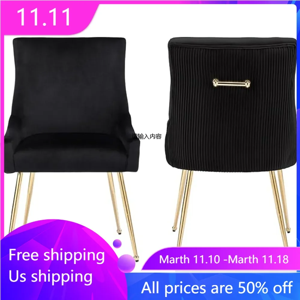 Modern Leisure Velvet Dining Chairs Set of 2, Upholstered Velvet Chair with Gold Metal Legs, Mid-Century Accent Chair with Back