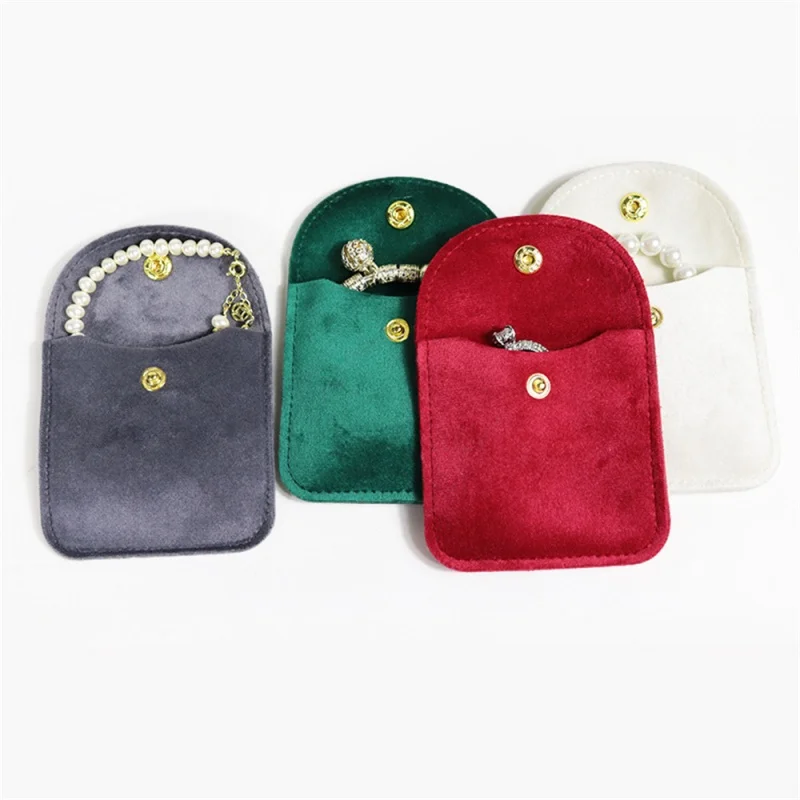 High Quality Velvet Jewelry Bag Snap Button Packing Bag Soft Velvet Pouch Portable Ring Earring Necklace Bracelet Storage Bag 4