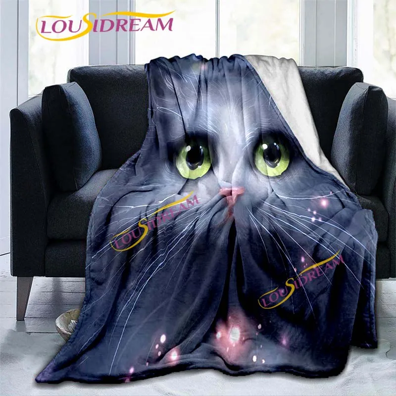 Blue Cat Cat Print Fleece Blanket Maine Coon Blanket Black Cat