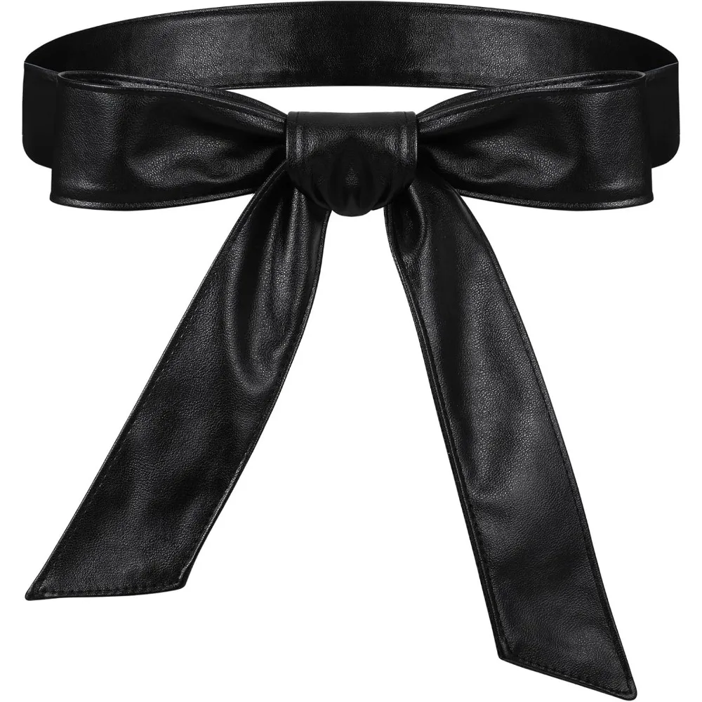 Damen Leder Wickelgürtel Obi Taille Mode Krawatte Gürtel PU Schärpe für Kleid Mantel 1,7 Zoll breit
