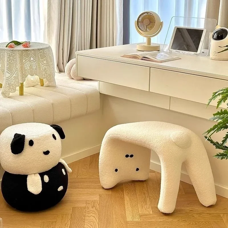 

Household Lower Back Rabbit Short Stool Cashmere Home Entryway Furniture Decorative Stool Cute Liquid Cat Makeup Bench