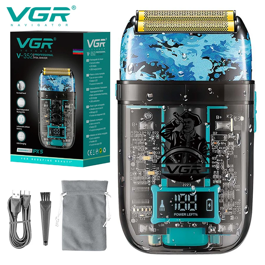 

VGR Hair Trimmer Machine Electric Shaver Foil Beard Trimmer Professional Bald Razor Waterproof Rechargeable Shaver for Men V-352
