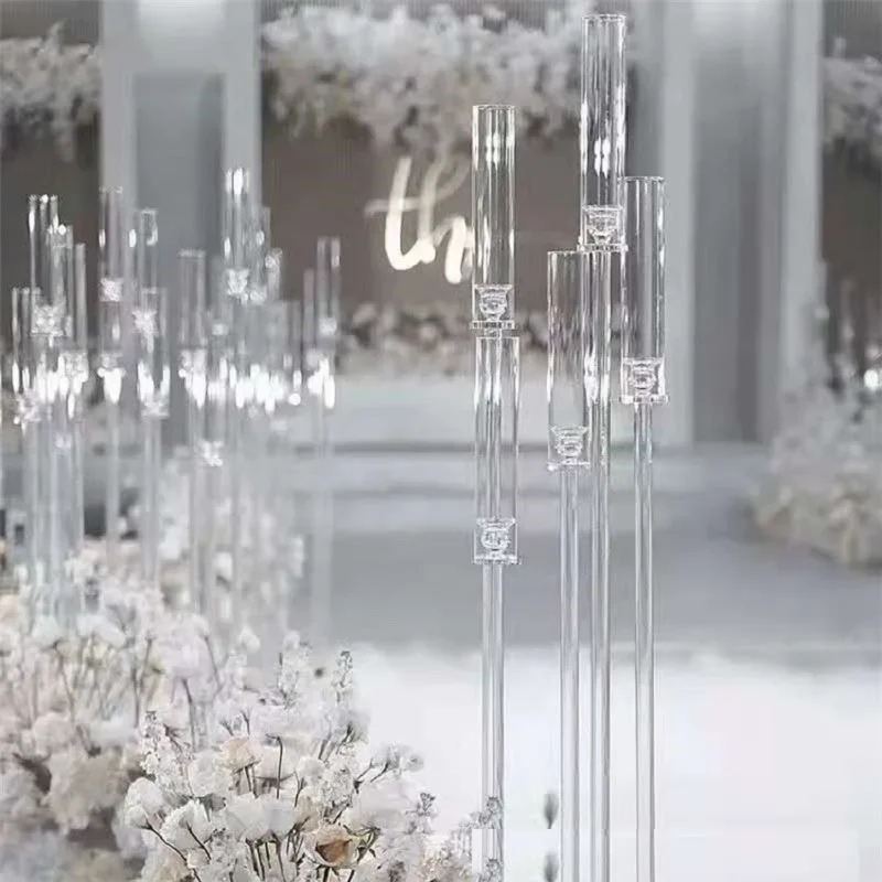 Wedding Transparent Crystal Acrylic Luminous Candlestick Step by Step Road Guide Led Candle Hall Candle Decoration Props Table