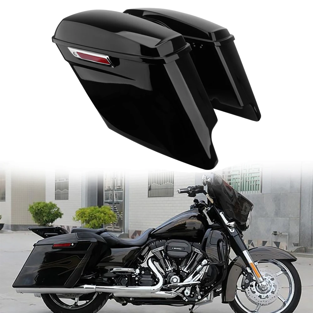 

2pcs Motorcycle Universal 5" Stretched Extended Saddle Bag Tool Luggage Storage Box For Harley Touring Street Glide 2014-2021