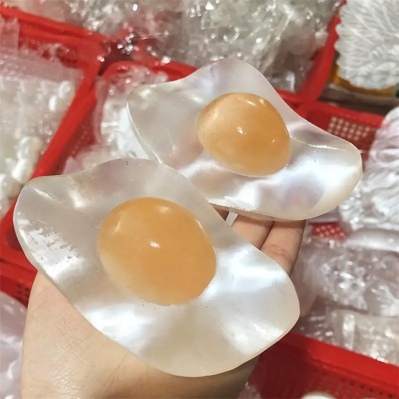 

Natural Selenite Poached Egg Crystal Carving Healing Fashion Home Decoration Christmas Children Birthday Presents 1pcs