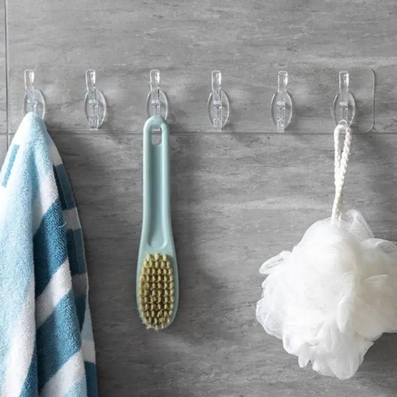 Self Adhesive Hooks Multifunctional Hooks Self Adhesive Wall Hooks Home Storage Accessories Transparent Plastic 3/5/6 Row Wall-mounted Towels Hats Keys Storage Rack Traceless