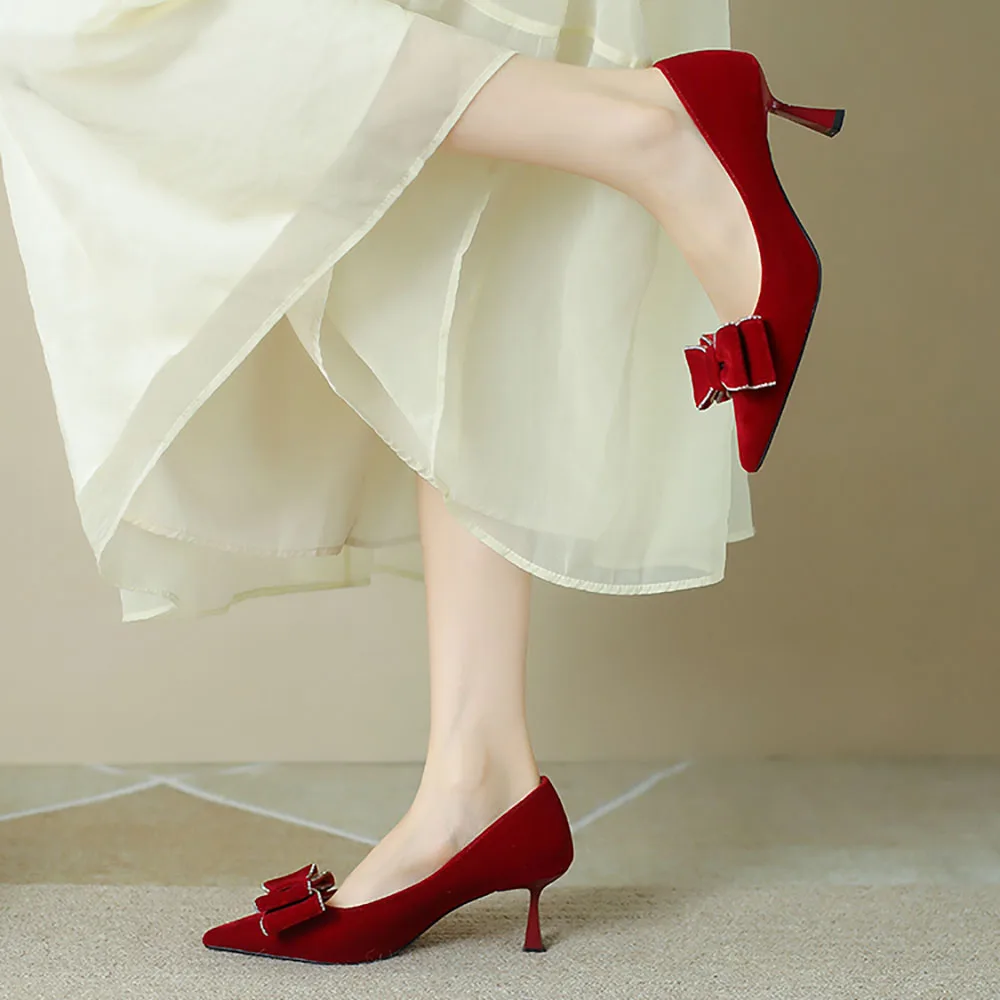 Pointed Toe Butterfly-knot Wedding Pumps Thin Heels Beautiful Women's Shoes High Heels Sexy Comfortable Shoes Casual Lady Pumps 5