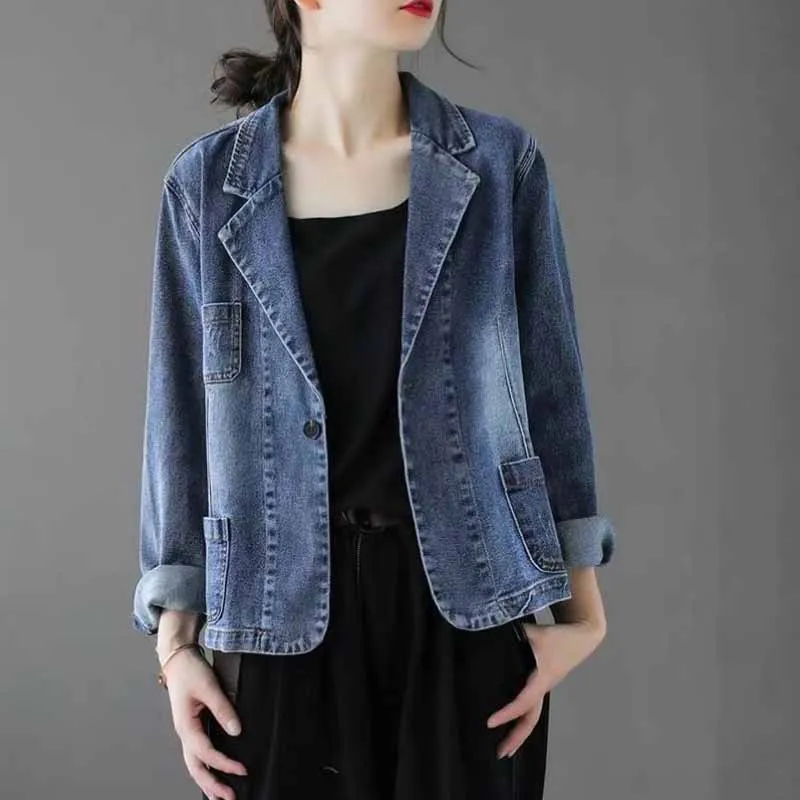 

Women Suits Denim Short Jackets New Spring Autumn Casual Jackets Female Fashion Loose Long Sleeve Cardigan Denim Tops Streetwear