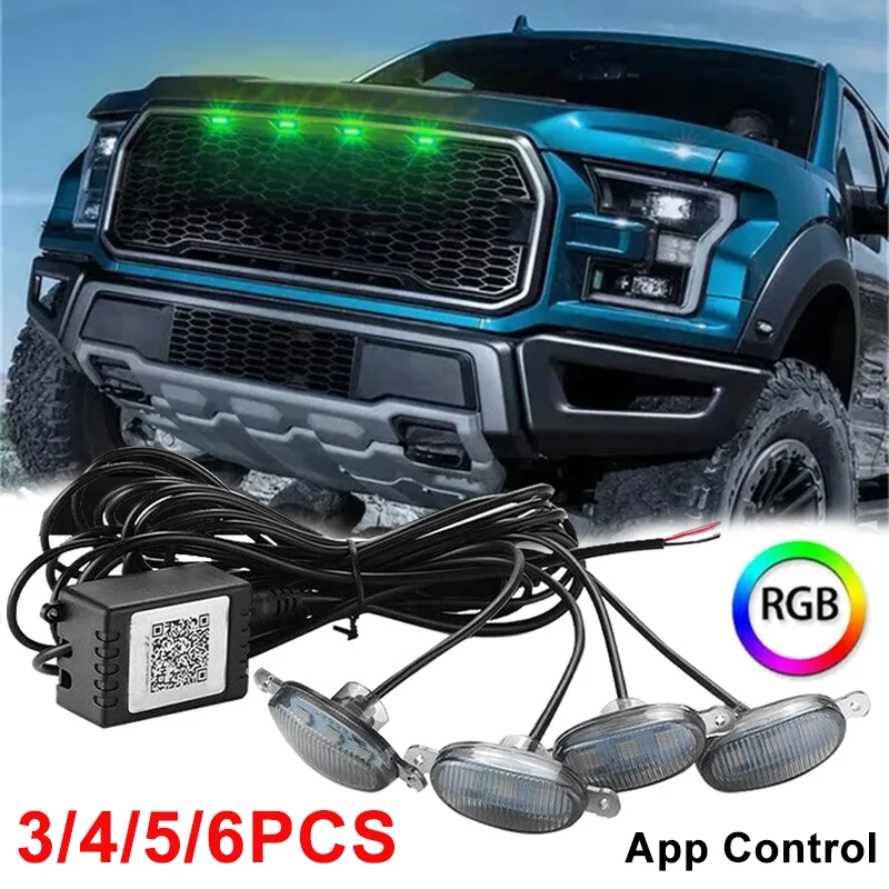 

3/4/5/6pcs Smoked Lens Car LED Front Grille Light RGB Car Exterior Decorative Lights (APP Control)