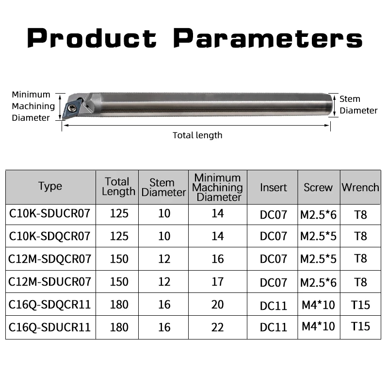 Internal Cooling CNC Boring Bar – C10K/C12M/C16Q Tungsten Steel Screw Boring Tool with DCMT07/DCMT11 Carbide Inserts for Lathe Machining 4