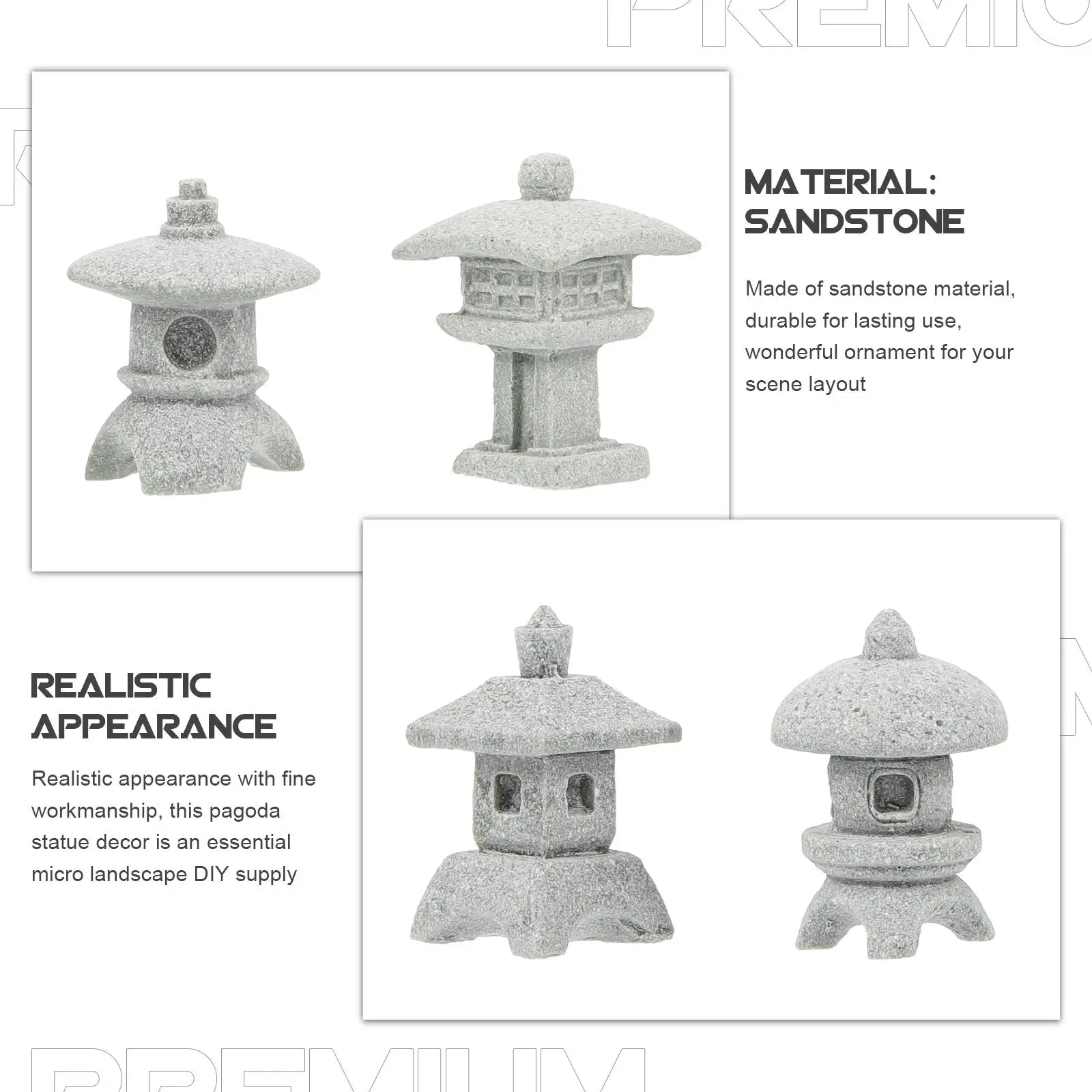 4 Pcs Decorations Office Fairy Figurines Bonsai Sandstone Pavilion Pagoda Statue
