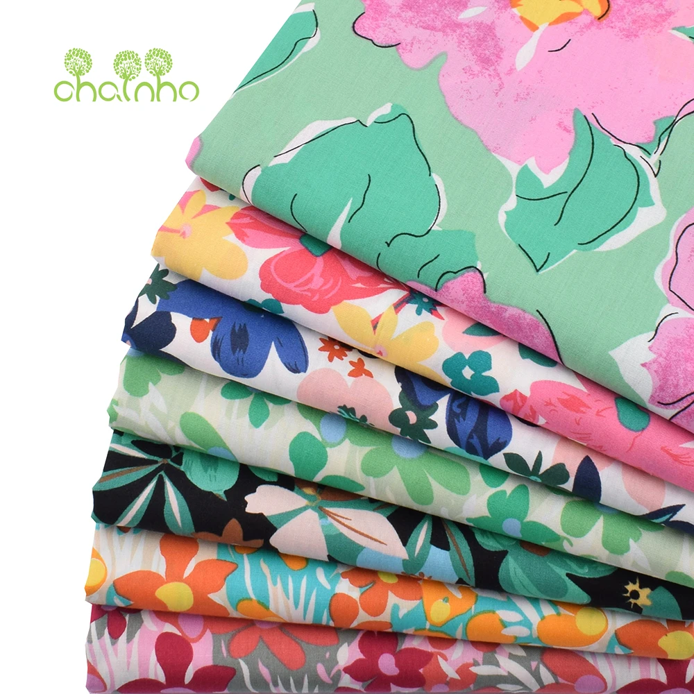 Chainho,Newest Flower Printed Plain Cotton Fabric,DIY Sewing Quilting Poplin Material For Baby  Children's Shirts,Skirts,Dresses