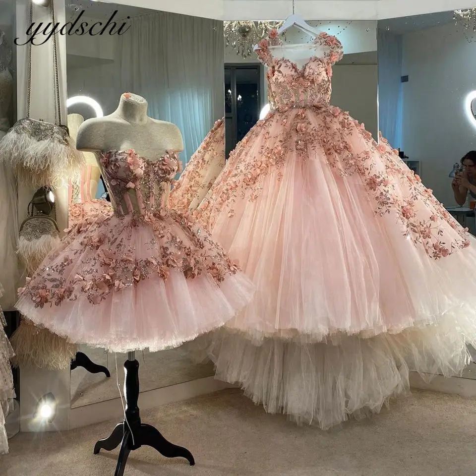 Princess Sweetheart Quinceanera Dresses 2023 Pink 15 Birthday Party Gown Pageant Tulle Lace Crystal beading Appliques Prom Dress