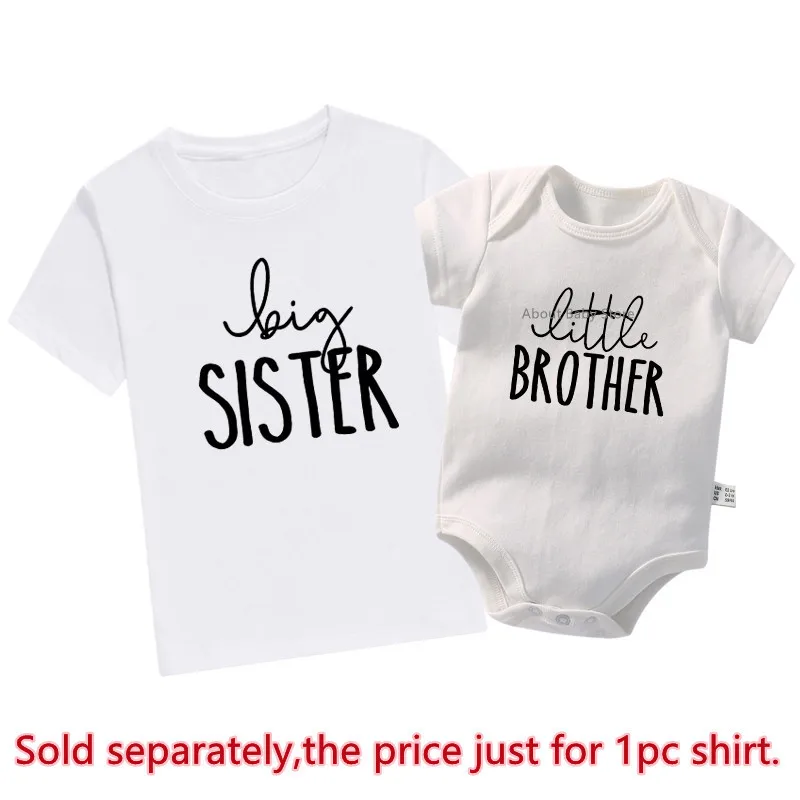 New Big Sis Lil Bro Sibling Shirts Cotton Family Matching Brother Sister Outfits Black Kids Tees Tops Baby Romper Birthday Gifts 5