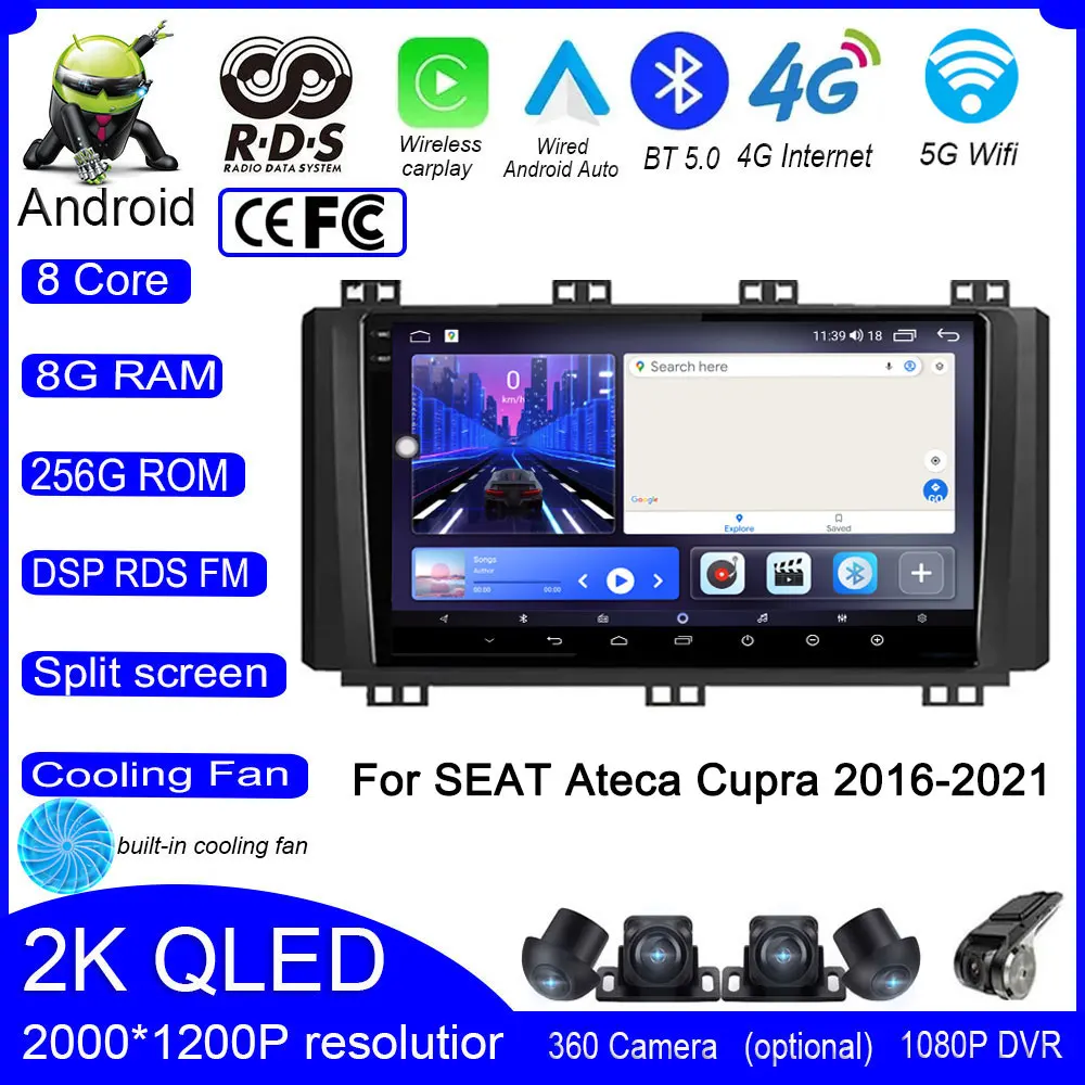 

9" DSP Android 13 For SEAT Ateca Cupra 2016 - 2021 Car Stereo Carplay Multimedia Navigation GPS Auto Radio Player