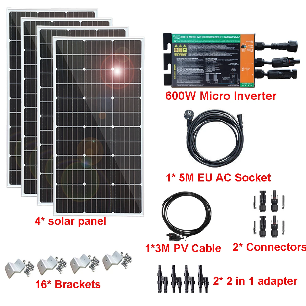 Europe 400W 600W panneau solaire plug and play balcon sur système