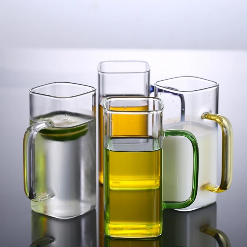 400ml Square Glass Mug Breakfast Milk Coffee Cup Microwave Safe Transparent Party Beer Mug Coffee Drinkware Glass