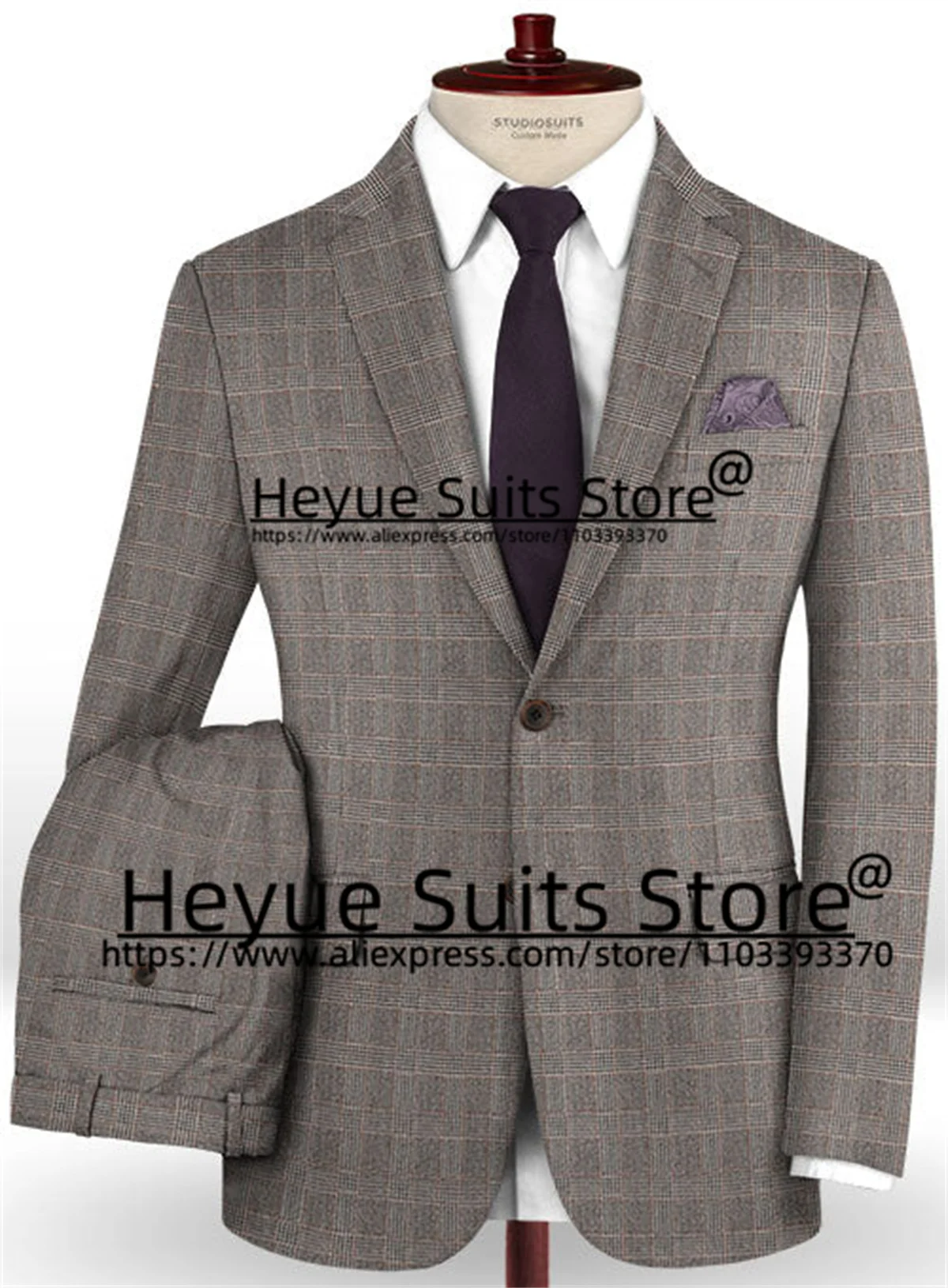 Latest Version Formal Plaid Wedding Suits For Men Slim Fit A button Groom Tuxedos 2 Pieces Sets Business Male Blazer Ropa Hombre