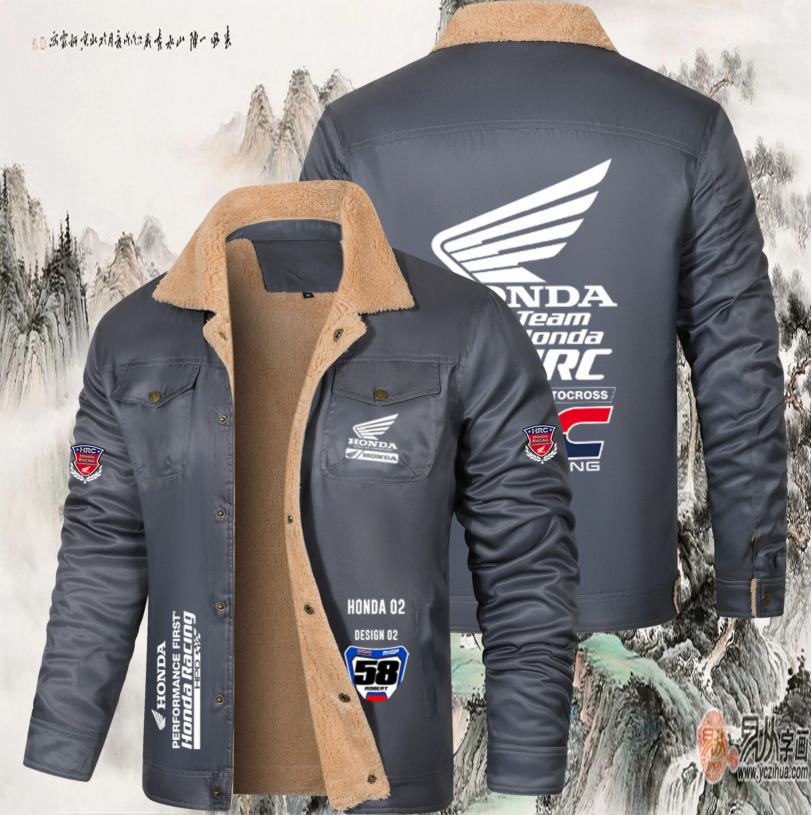 Veste d'échauffement épaisse en coton pour homme avec logo moto Honda