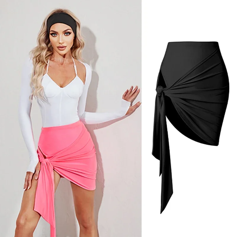 

Pink Latin Dance Skirt Women Hollow Sexy Black Miniskirt Adult Cha Cha Rumba Dance Performance Dancewear Salsa Skirt DNV17151