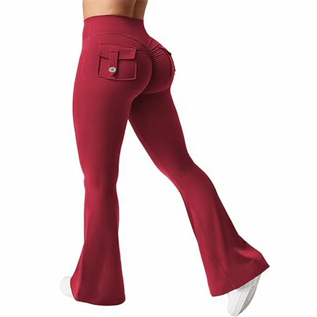 Hot Selling Women'S New High Waist Gym Scrunch Bum Sport Tights Flared Leg Gym Yoga Pants With Button Pockets Fitness Clothing