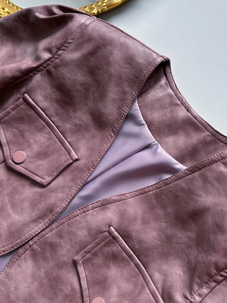 Chic Designer Women's Faux Leather Motorcycle Jacket V-Neck Long Sleeve Spring Fall Short Jacket Coat Trendy Cropped Jacket 2024