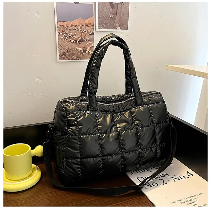Luxury Space Padded Cotton Handbag Big Capacity Shoulder Bag Waterproof Nylon Bag Travel Down Crossbody Bag Purse Bolsa
