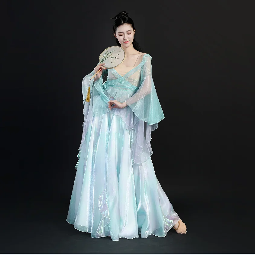 

Classical Dance Costume for Women Chinese Yangko Dance Practice Clothing Hanfu National Fan Umbrella Dance Elegant Outfit