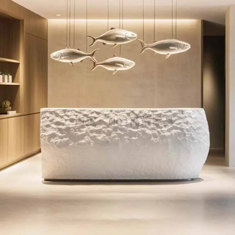 Bancone Reception Bianco di Lusso Curvo Classico Moderno con Cassetti - Scrivania Frontale per Ufficio - immagine 2