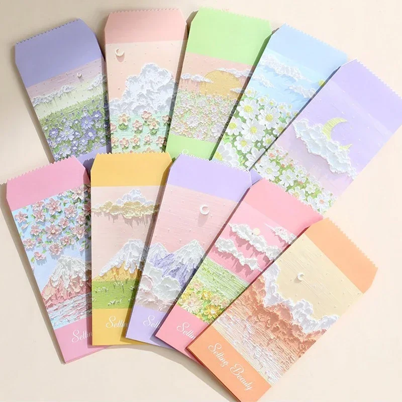 10Pcs Paper Envelopes Oil painting Colorful romance life envelope pink daisy Office & School Supplies Printing Products 175*88mm