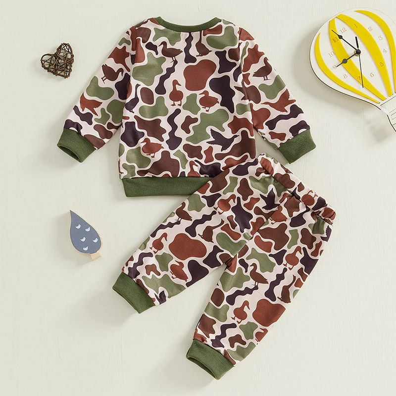 Toddler Baby Boy Hunting Clothes Mallard Duck Sweatshirt Top and Camo Pants Set 2Pcs Boys Duck Hunter Fall Outfits